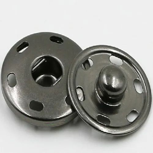 Silver Lustrous Hard Two Hole Flatback Style Round Metal Brass Cap Snap Button