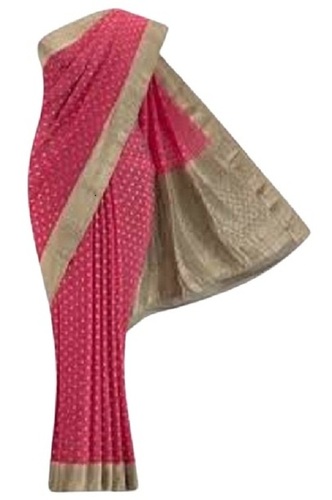 Ladies Silk Sarees - Regular Fit, Pink With Golden Color | Breathable, Easy Washable, Quick Dry, Fade Resistant, Skin-Friendly, Lightweight, Extremely Comfortable, Neatly Stitched