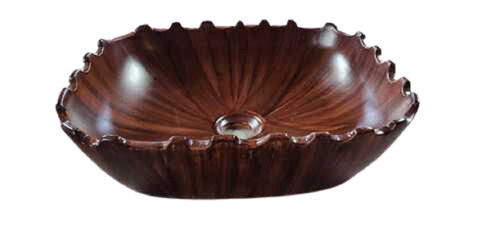 Square Brown Wood Type Ceramic Table Top Basin for Bathroom