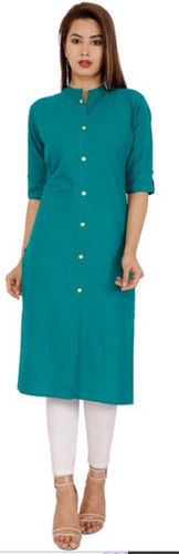 3/4th Sleeves Printed Regular Fit Cotton Kurtis For Ladies