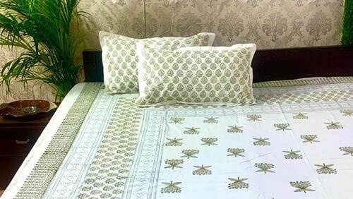 Designer 100% Cotton Hand Block Printed Double Bedsheet For Home