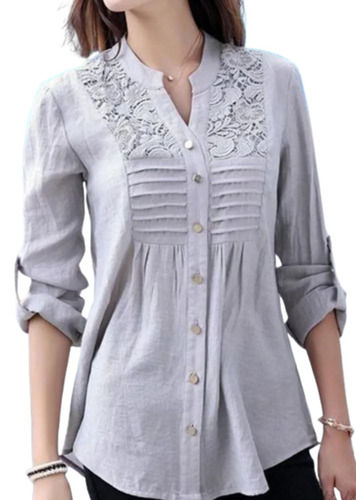 Grey Casual Wear Long Sleeve Plain Cotton Designer Kurta For Ladies 