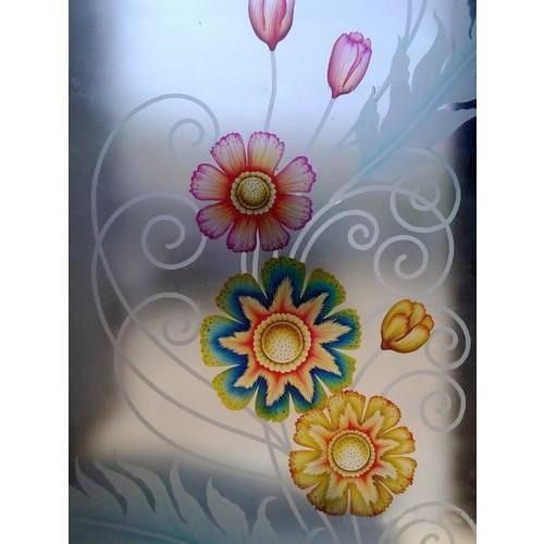 Multicolor 5 Mm Thick 5 Feet Water Resistance Hollow Finishing Flower Printed Glass