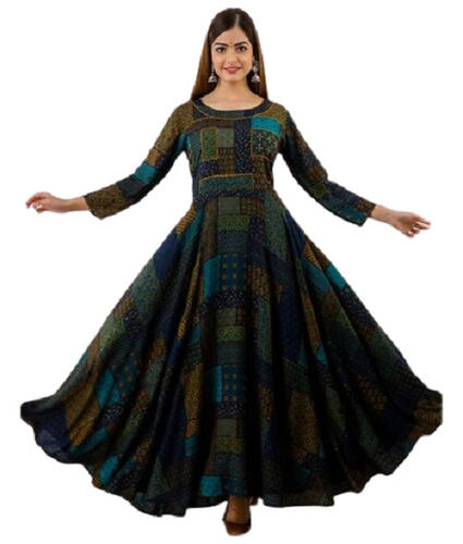 Black Anarkali Style Long Sleeves And Round Neck Cotton Kurti 