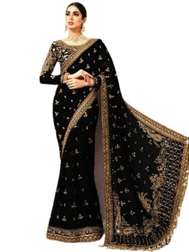 Buy Black Satin Chiffon Silk Party Wear Zarkan Work Saree Online From  Wholesale Salwar.