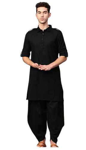 Ethnic Wear Plain Black Full Sleves Men Pathani Suit Conductor Material: Steel