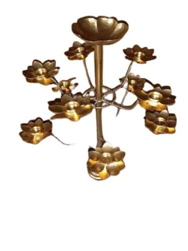 Golden Finish Lotus Shape Candle Holder For Home Decoration, 28 Inch