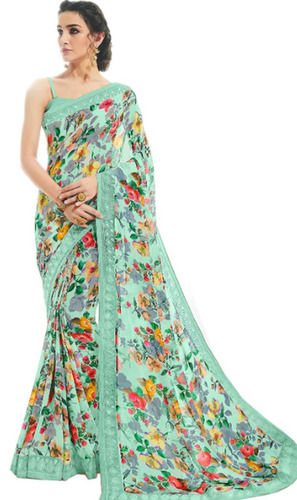 Green 5.5 Meter Casual Wear Georgette Sarees With Unstitched Blouse