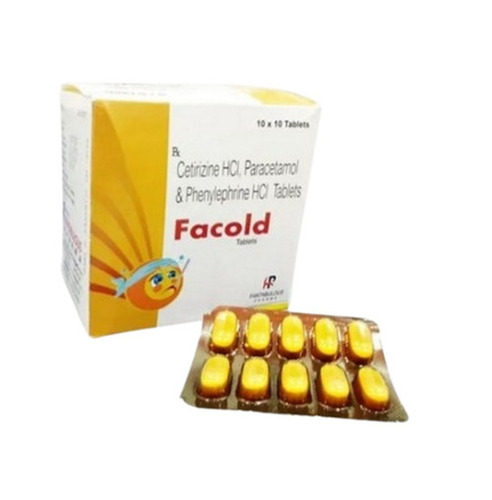 Cetirizine Hcl Paracetamol और Phenylephrine Hcl टैबलेट, 10 X 10 टैबलेट का पैक