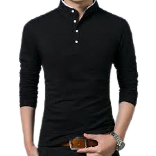 Long Sleeve Polo Collar Plain Pattern Casual Wear Cotton T Shirt