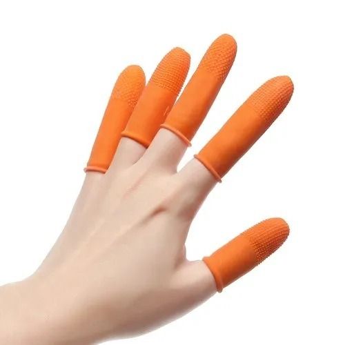 Orange Comfortable And Recyclable Plain Soft Rubber Finger Cots, 5 Pieces