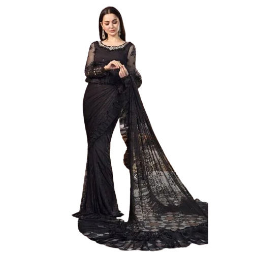 Ladies Chantilly Lace Saree - Color: Black