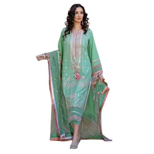 Ladies Embroidered Designer Suit - Color: Light Green