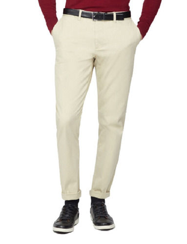 Breathable Regular Fit Plain Button Closure Cotton Chino Trousers With Four Pockets 