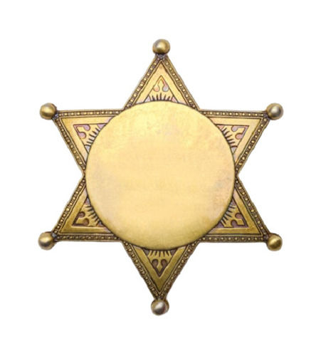 Golden 58 Mm Light Weight Printed Brass Metal Pin Star Badge