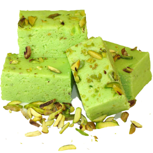 100% शुद्ध आयताकार स्वादिष्ट मीठा और स्वादिष्ट नरम पिस्ता बर्फी कार्बोहाइड्रेट: 12.1 ग्राम (G)