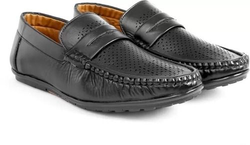 Black Casual Wear Leather And Rubber Loafers Shoes For Mens