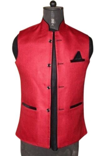 Traditional Breathable Light Weight Stand Collar Button Closure Sleeveless Waistcoat For Men 