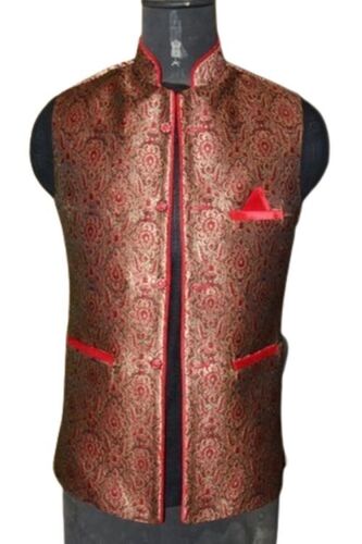 Traditional Light Weight Breathable Sleeveless Stand Collar Button Closure Designer Waistcoat For Men 