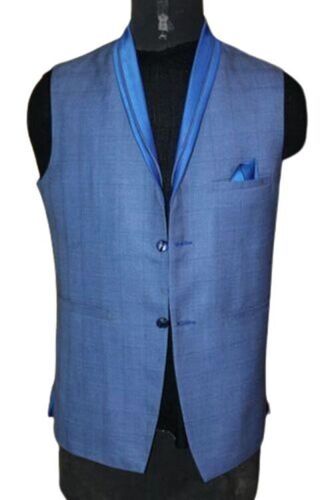 White N Orange Breathable Ethnic Wear Sleeveless Button Closure Plain Polyester Nehru Style Jacket For Mens