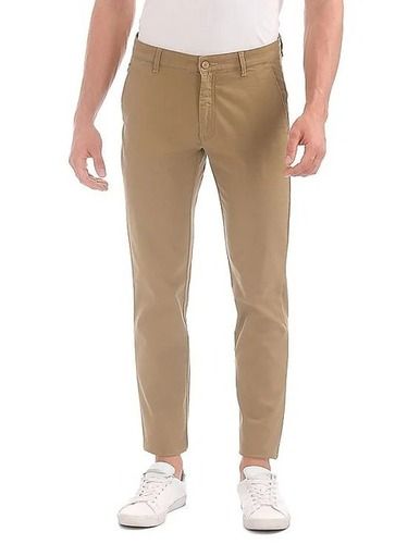 Brown Comfortable And Slim Fit Plain Casual Wear Cotton Trouser For Mens