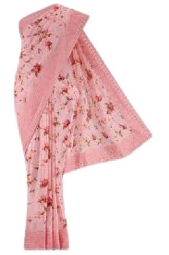 Pink Ladies Printed Pattern Daily Casual Wear South Style Pure Cotton Saree