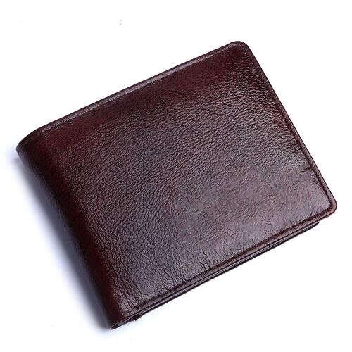 Brown Light Weight And Easy To Carry Plain Genuine Leather Wallet For Mens