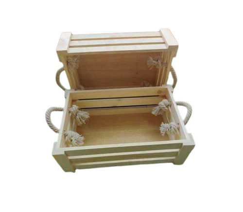 Pine Wood Crate Basket With Rope Handle For Storage, Gift Hamper, Decoration