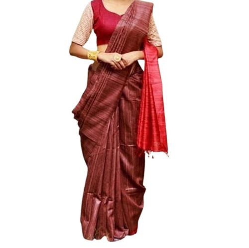 Maroon Skin Friendly And Party Wear Plain Khadi Silk Saree With Blouse