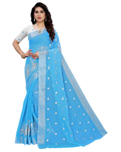 Blue Skin Friendly And Light Weight Casual Wear Plain Cotton Saree