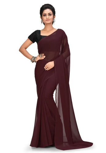 Dark Maroon Skin Friendly Casual Wear Plain Georgette Saree With Blouse