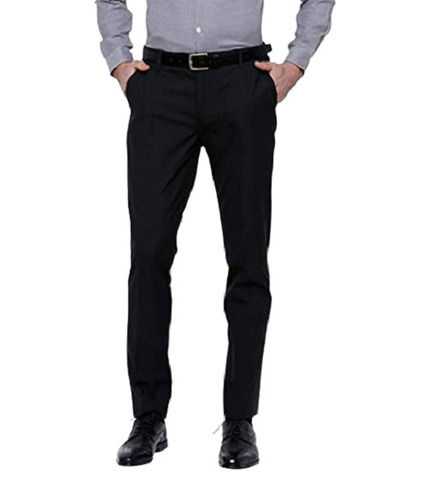 Black Plain Three Pocket Regular Fit Cotton Formal Trousers For Men 