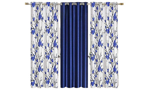 Polyester Curtain Fabric - 100% Polyester, 810 Yards Yarn Count, Blue And White Printed Pattern | Fade Resistant, High Strength, Light In Weight, Washable, Quick Dry, Bright Shine
