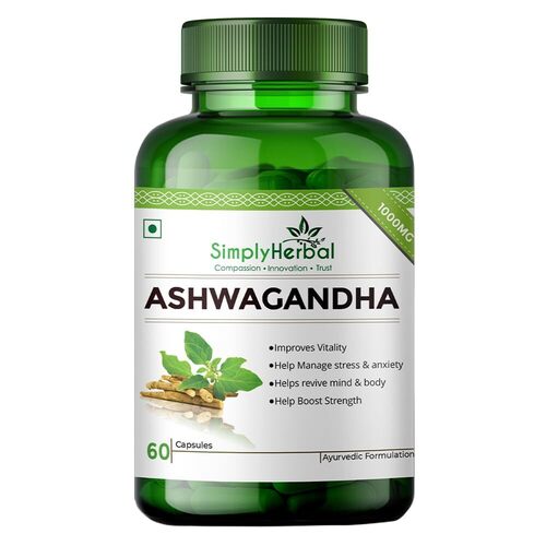 100% Herbal Ashwagandha 1000Mg 60 Capsules Pack - Storage Instructions: Cool And Dry Place