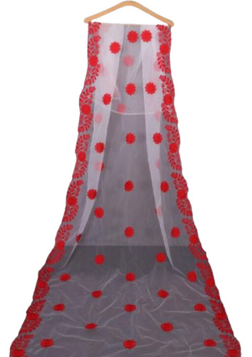 Net Dupatta - Cotton Blend, 2.5 Meter Length, Red | Machine Washable, Embroidered Pattern, No Fade, Stylish for Casual Wear
