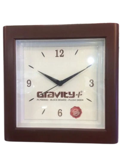 Brown And White 12 Inches Plastic Body Square Wall Mounted Promotional Wall Clock