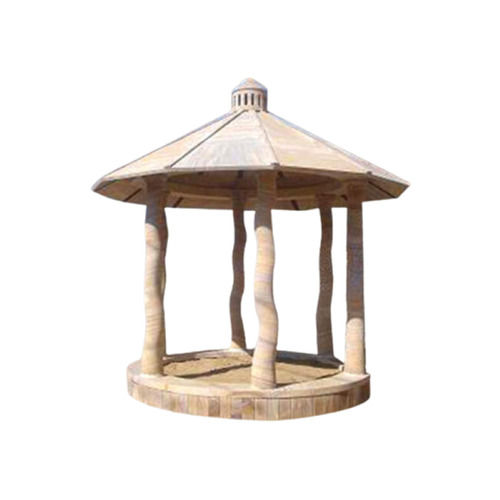 Brown 8X12X12 Feet Wooden Roof Glazed Polished Stone Gazebo Hut For Decoration