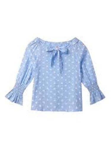 Kids Causal Wear Blue With White Full Sleeve Girls Tops Length: 5 Inch (In)