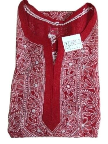 Maroon Printed Cotton Velvet Ladies Chikan Suit