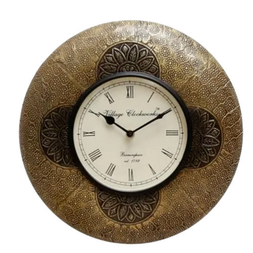 Brown 12X12 Inches Engineered Wood Natural Finish Designer Round Wall Clock 