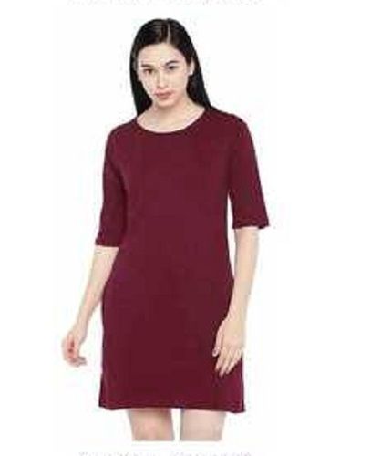 Casual Wear Round Neck Half Sleeves Plain Long Top For Ladies 