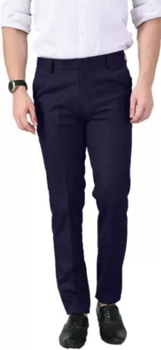 Blue Comfortable And Regular Fit Double Pocket Plain Cotton Pant For Mens