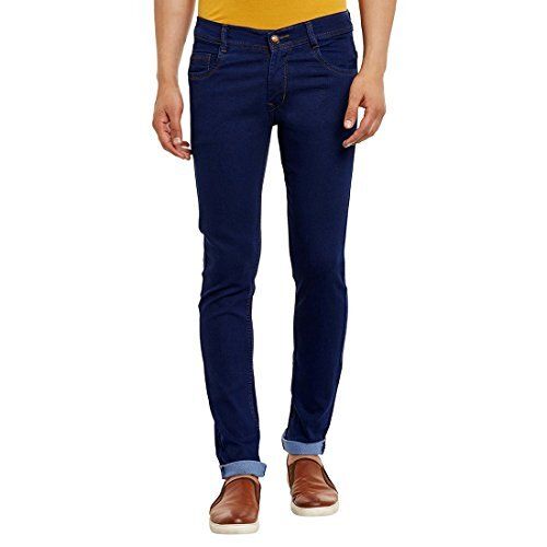 Navy Blue Washable Without Fade Regular Fit Straight Style Plain Dyed Casual Wear Jeans