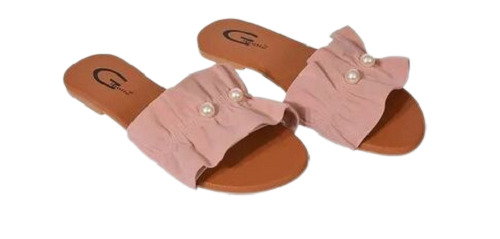 Pink Casual Wear Fabric And Pu Sole Made Girls Fancy Slipper