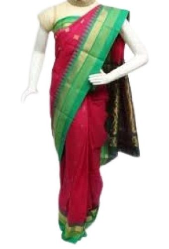 Ladies Printed Red With Green Casual Wear Fancy Border Saree