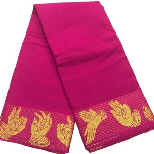 Skin Friendly Ladies Plain Pattern Casual Wear Pink Cotton Sarees