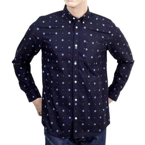 Casual Wear Full Sleeve Navy Blue Dotted Cotton Mens Shirts Collar Style: Straight