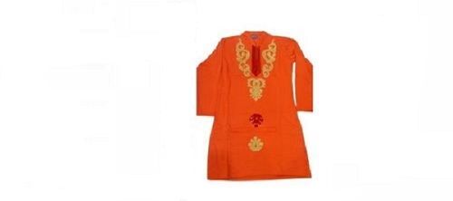 Orange Casual Wear Long Sleeve Simple Style Cotton Embroidered Kurti