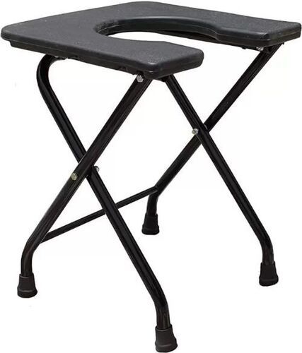 Foldable Commode Stool - Iron and Plastic, 110 Kg Weight Capacity, Black Color, Oval Seating Area with Adjustable Backrest and Hip Rest | Ideal for Elderly and Physically Challenged Individuals