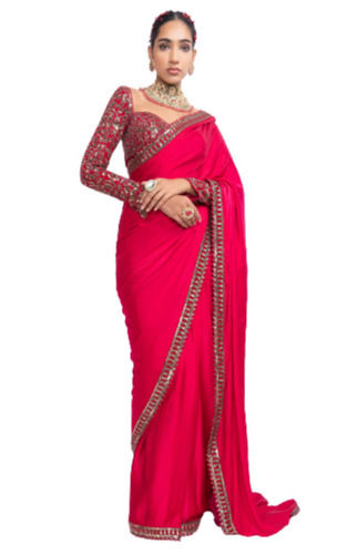 Pink Skin Friendly Party Wear Lace Closure Satin Saree With Blouse For Women